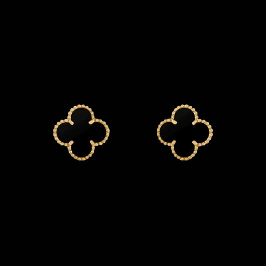 Ever-Bloom · 18k Gold Over 925 Sterling Double-Sided Clover Stud Earrings · Black