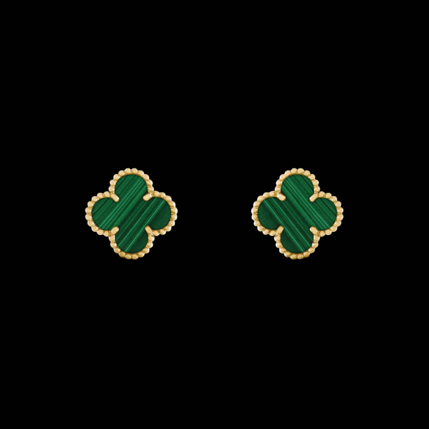 Ever-Bloom · Double-Sided Clover Stud Earrings · Malachite · 18K Gold Over