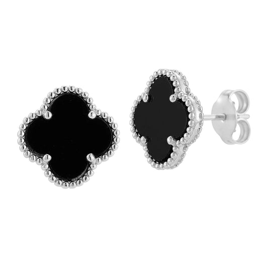 Ever-Bloom · 925 Sterling Silver Double-Sided Clover Stud Earrings · Black