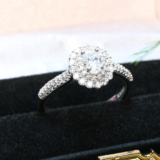 Pure Brilliance · 1ct Moissanite Double Halo Ring with Side Stones · Sterling Silver · Size 9