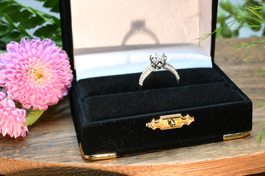 Pure Brilliance · 1ct Moissanite Solitaire Engagement Ring with Side Accents · Sterling Silver · Size 6