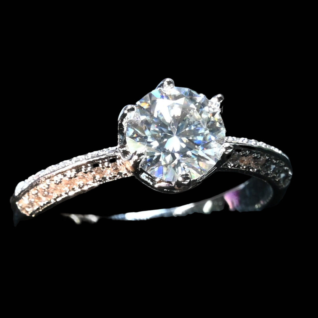 Pure Brilliance · 1ct Moissanite Solitaire Engagement Ring with Side Accents · Sterling Silver · Size 6