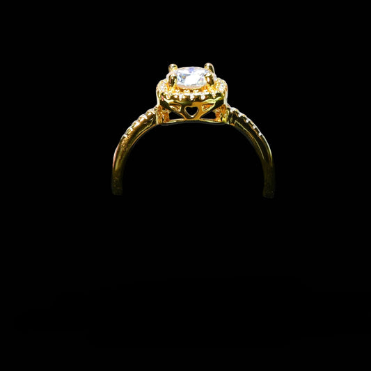 Pure Brilliance · 1ct Moissanite Solitaire Halo Engagement Ring · 18K Gold Over · Size 8