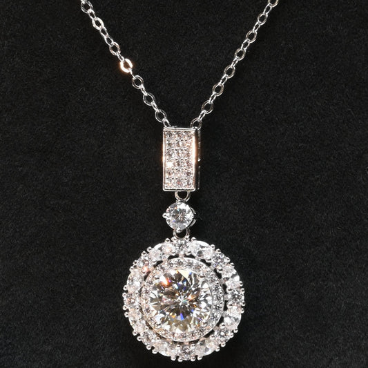 Pure Brilliance · 3.5ct Round Solitaire Halo Moissanite Pendant Necklace · Sterling Silver