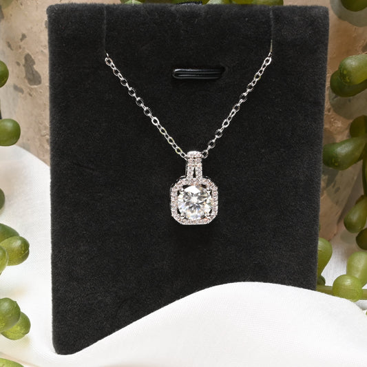 Pure Brilliance · 2ct Moissanite Halo Pendant Necklace · Sterling Silver · 18in