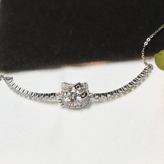 Eternal Glow · 2.5ct Moissanite Hello Kitty Tennis Bracelet · Adjustable · Sterling Silver