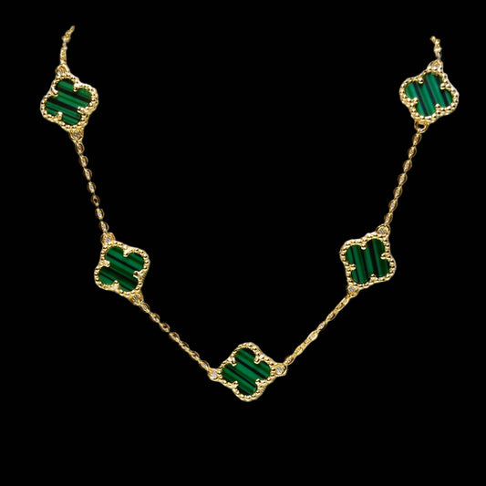 Ever-Bloom · Double-Sided Clover Bracelet · Malachite · 18K Gold Over