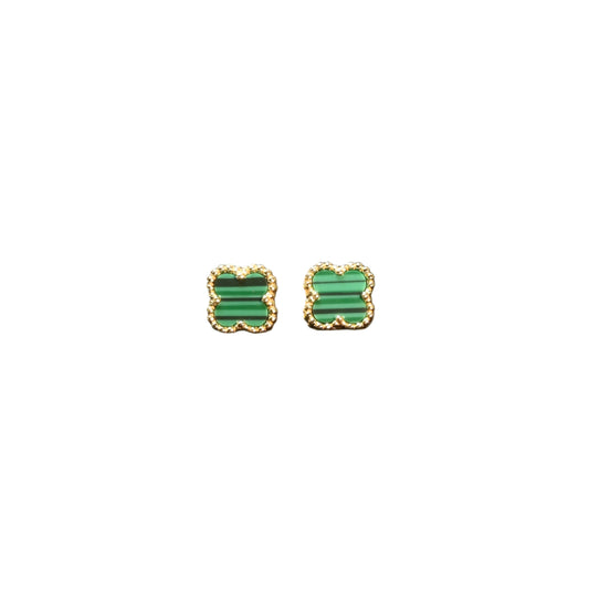 Ever-Bloom · Double-Sided Clover Stud Earrings · Malachite · 18K Gold Over