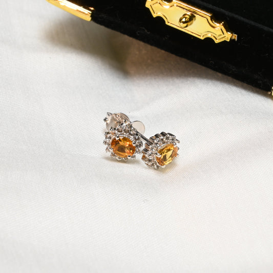 Essential Elegance · Citrine & White Topaz Halo Stud Earrings · Sterling Silver · 1.1ct