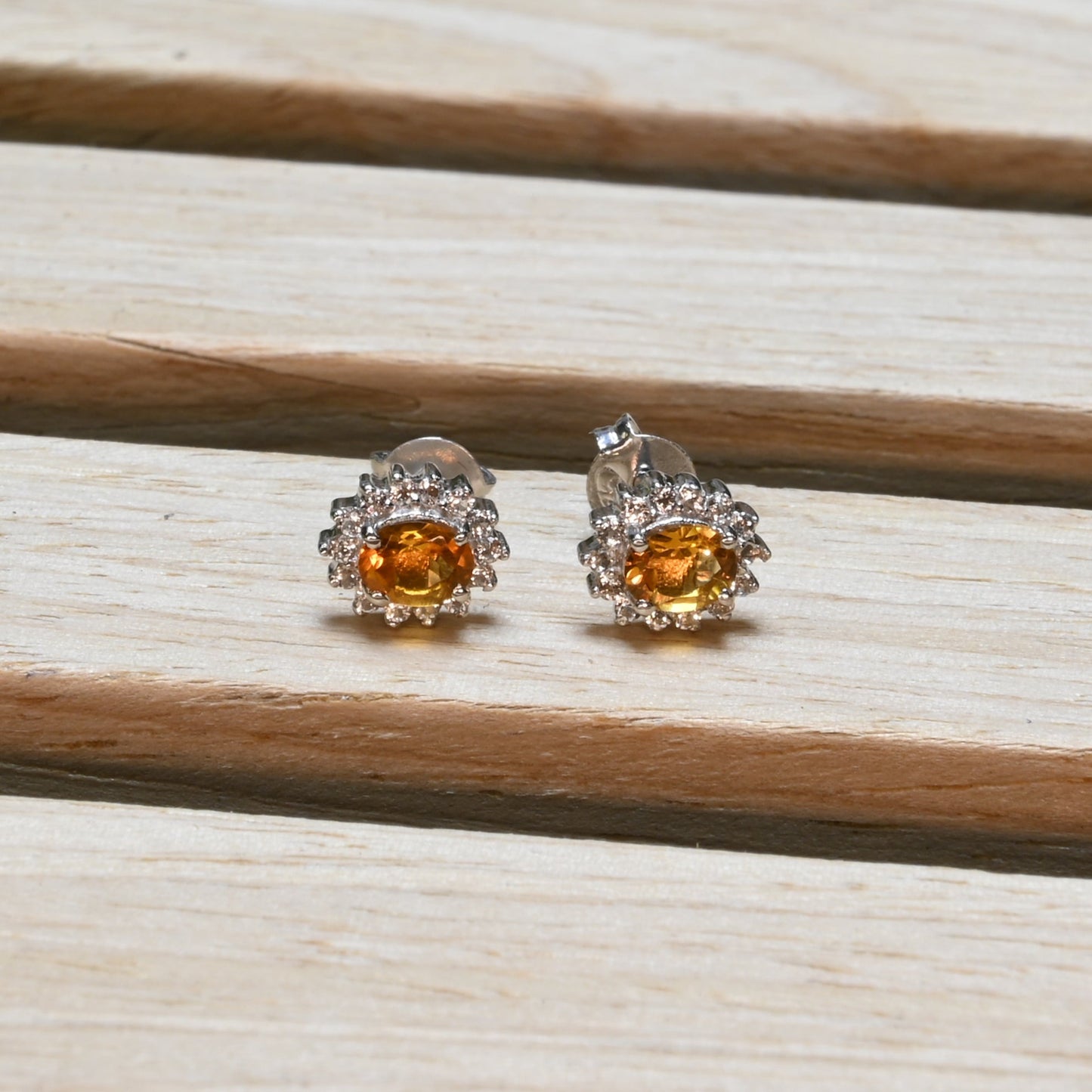 Essential Elegance · Citrine & White Topaz Halo Stud Earrings · Sterling Silver · 1.1ct