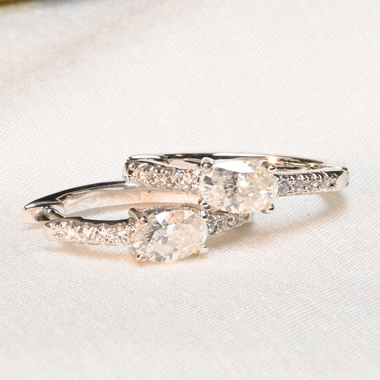 Halo Hoop · Moissanite Hoop Earrings · 18K White Gold Plated Brass