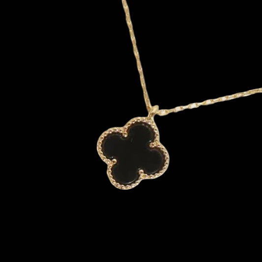 Ever-Bloom · Double-Sided Clover Necklace · Black Enamel · 18K Gold Over