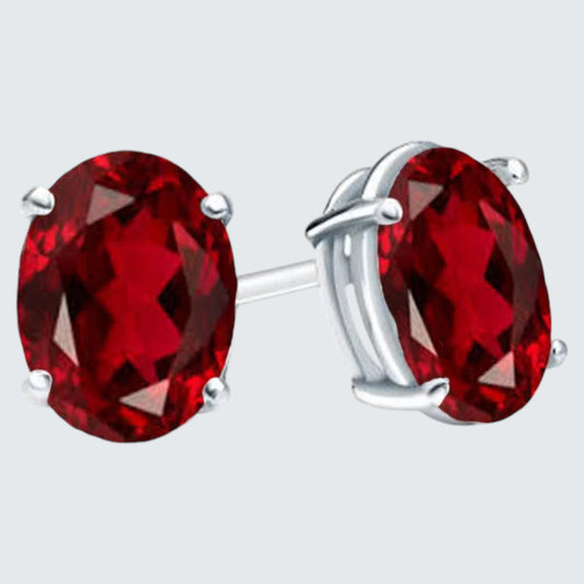 Pure Brilliance · Natural Oval Garnet Stud Push-Back Earrings · 925 Sterling Silver