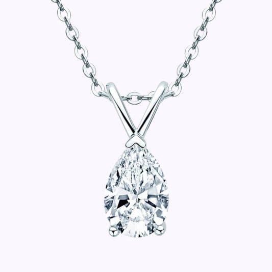 Pure Brilliance · 1.5 ct Pear-Shaped Solitaire Moissanite Pendant Necklace · 925 Sterling Silver · 16–18 in