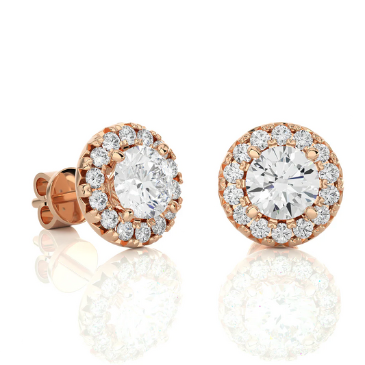 Pure Brilliance · 1.1ct Moissanite Halo Earrings · Rose Gold Over Sterling Silver