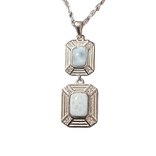 Pure Brilliance · 16–18 in Genuine Larimar 2-Stone Necklace · 925 Sterling Silver
