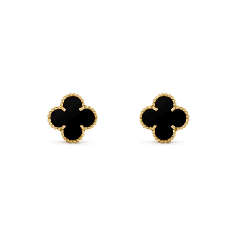 Ever-Bloom · 18k Gold Over 925 Sterling Double-Sided Clover Stud Earrings · Black