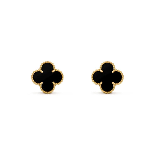 Ever-Bloom · 18k Gold Over 925 Sterling Double-Sided Clover Stud Earrings · Black