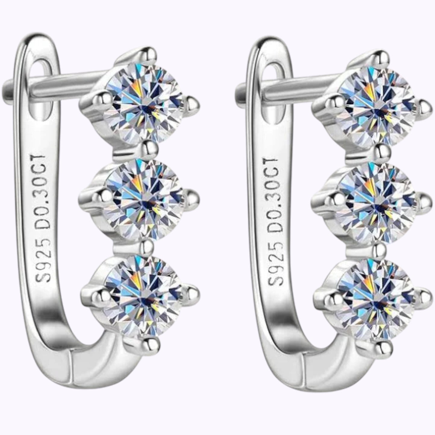 Pure Brilliance · 3-Stone Moissanite Dangle Earrings · Sterling Silver