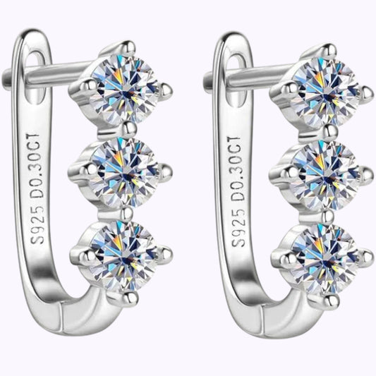 Pure Brilliance · 3-Stone Moissanite Dangle Earrings · Sterling Silver