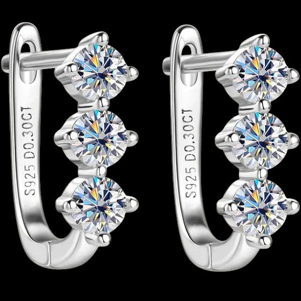 Pure Brilliance · 3-Stone Moissanite Dangle Earrings · Sterling Silver