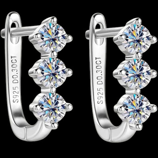 Pure Brilliance · 3-Stone Moissanite Dangle Earrings · Sterling Silver