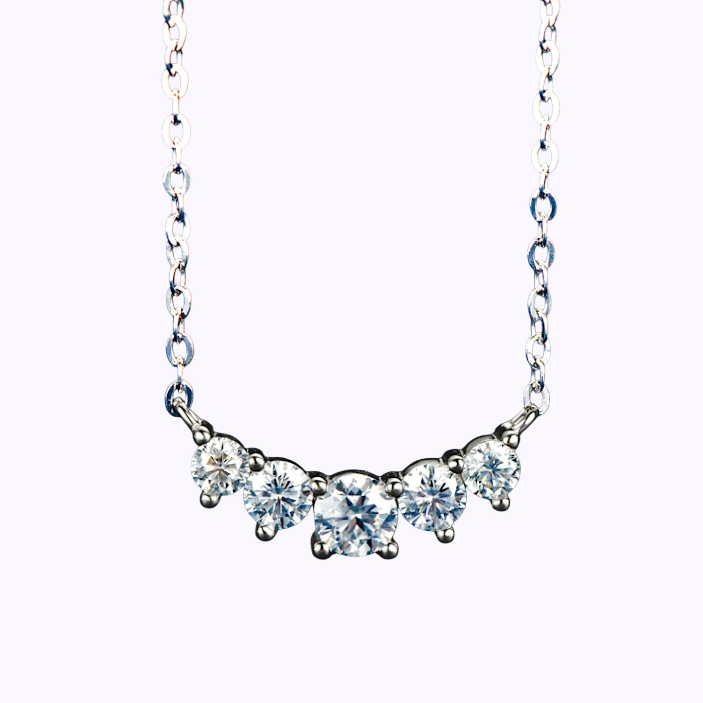 Pure Brilliance · 5-Stone Moissanite Necklace · 3.7mm · 16–18in
