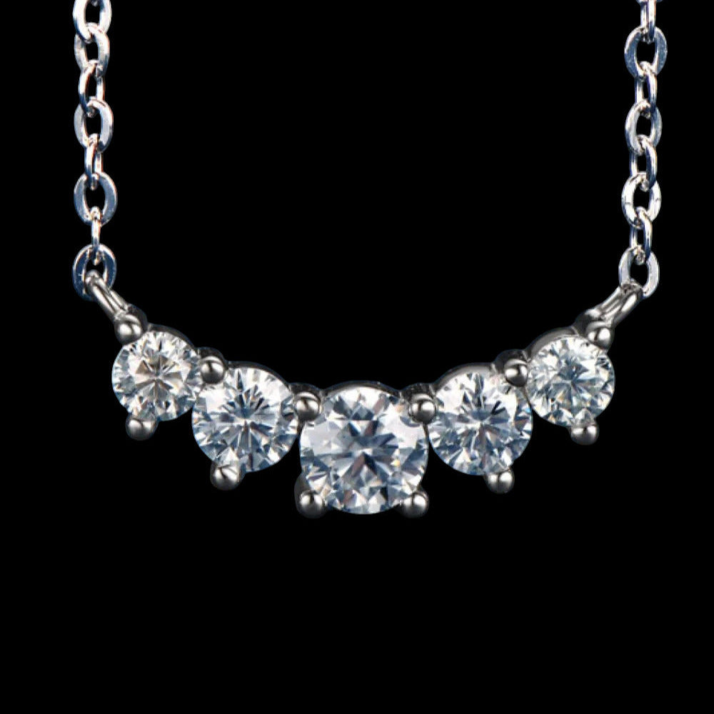 Pure Brilliance · 5-Stone Moissanite Necklace · 3.7mm · 16–18in
