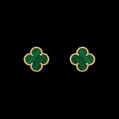 Ever-Bloom · Double-Sided Clover Stud Earrings · Malachite · 18K Gold Over