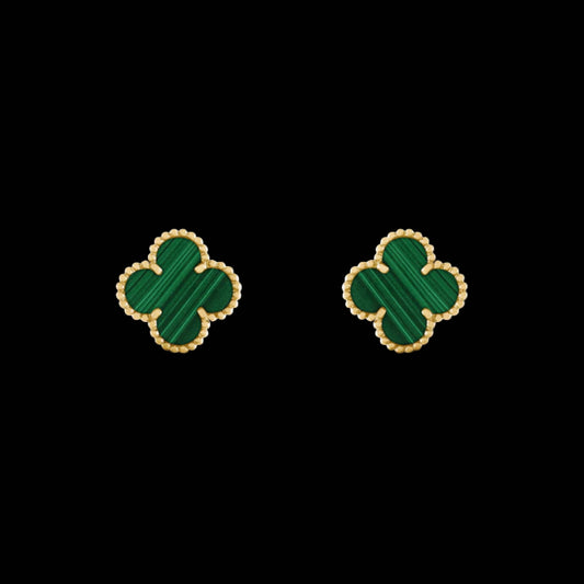 Ever-Bloom · Double-Sided Clover Stud Earrings · Malachite · 18K Gold Over