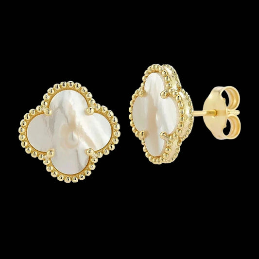 Ever-Bloom · Double-Sided Clover Stud Earrings · Mother of Pearl · 18K Gold Over
