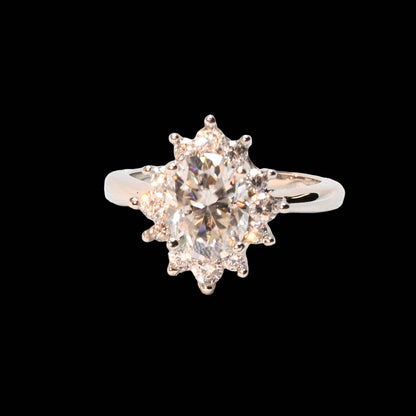 Pure Brilliance · 2ct Oval Moissanite Solitaire Sunburst Ring · Sterling Silver · Size 7