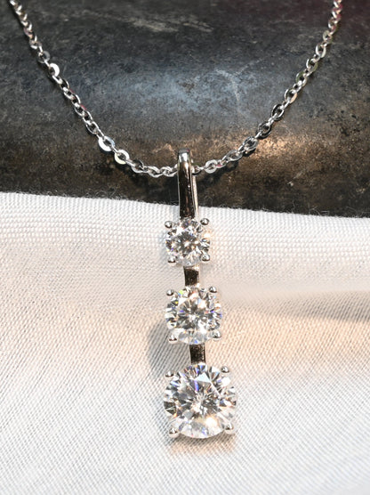 Pure Brilliance · 3-Stone Moissanite Necklace · Sterling Silver · 18–20in