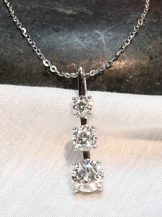 Pure Brilliance · 3-Stone Moissanite Necklace · Sterling Silver · 18–20in