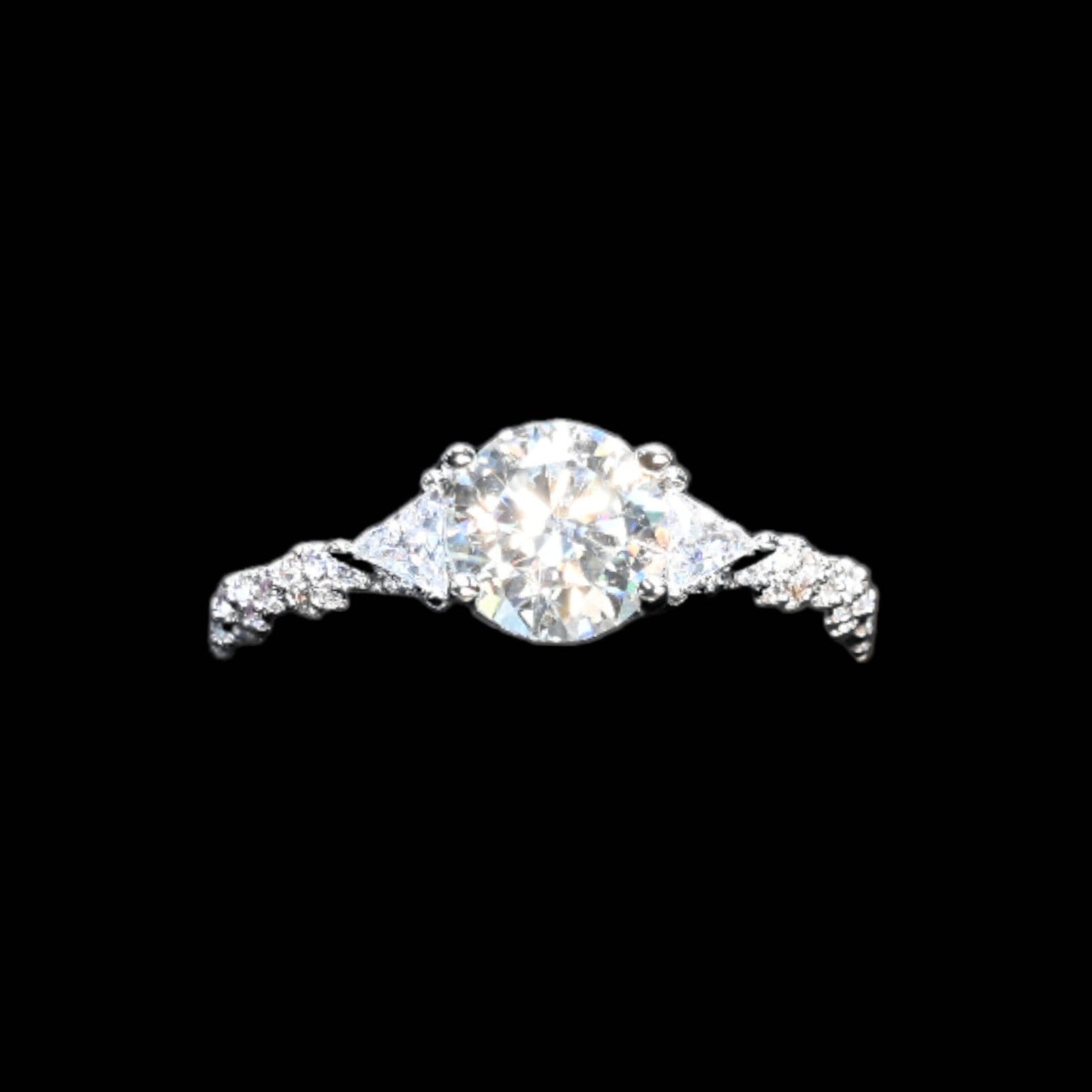 Pure Brilliance · 1.2 ct Solitaire Moissanite Ring with Baguette Accents · 925 Sterling Silver · Size 7