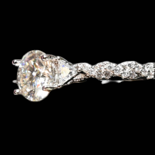 Pure Brilliance · 1.2 ct Solitaire Moissanite Ring with Baguette Accents · 925 Sterling Silver · Size 7