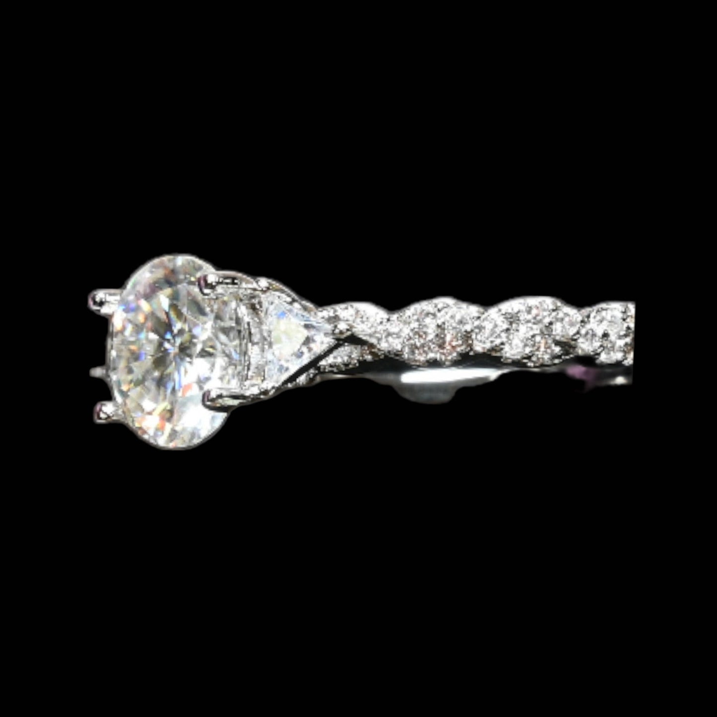 Pure Brilliance · 1.2 ct Solitaire Moissanite Ring with Baguette Accents · 925 Sterling Silver · Size 7