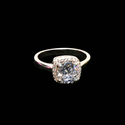 Pure Brilliance · Solitaire Halo Engagement Ring · AAA CZ · Size 6.25 · Sterling Silver