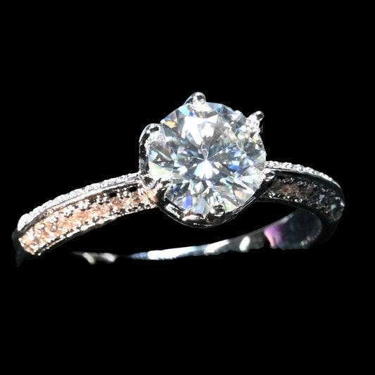 Pure Brilliance · 1ct Moissanite Solitaire Engagement Ring with Side Accents · Sterling Silver · Size 6