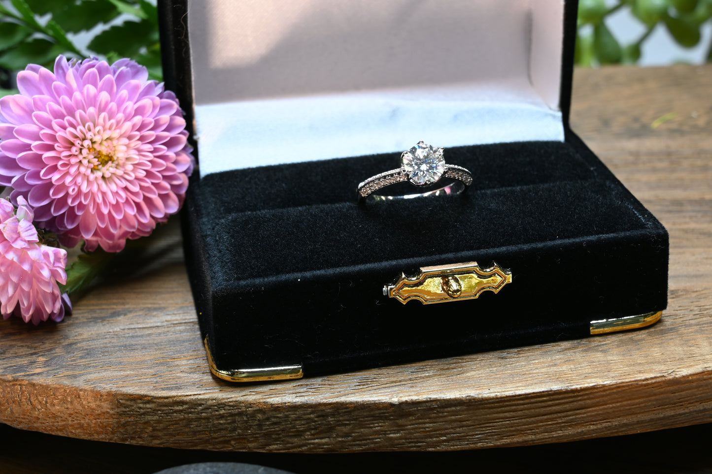 Pure Brilliance · 1ct Moissanite Solitaire Engagement Ring with Side Accents · Sterling Silver · Size 6