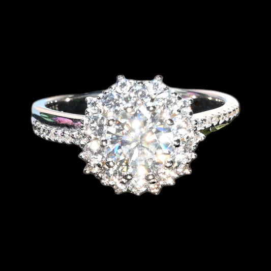 Celestial Charm · 1ct Moissanite Snowflake Ring · 10-Prong · Sterling Silver · Size 8.25