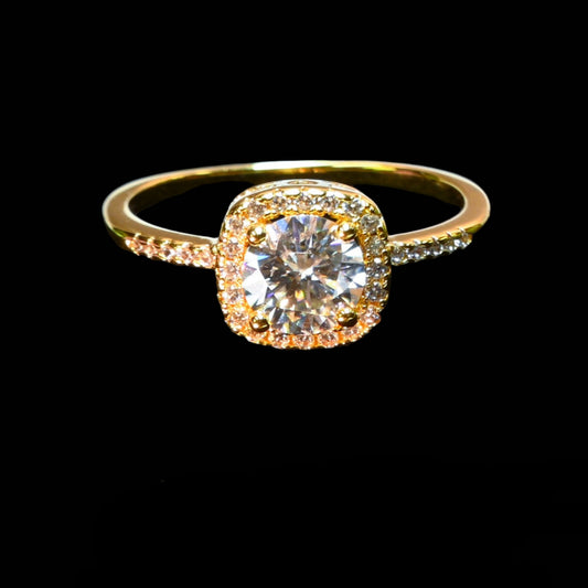 Pure Brilliance · 1ct Moissanite Solitaire Halo Engagement Ring · 18K Gold Over · Size 8