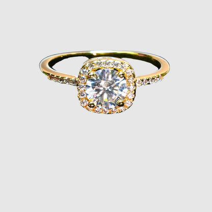 Pure Brilliance · 1ct Moissanite Solitaire Halo Engagement Ring · 18K Gold Over · Size 8