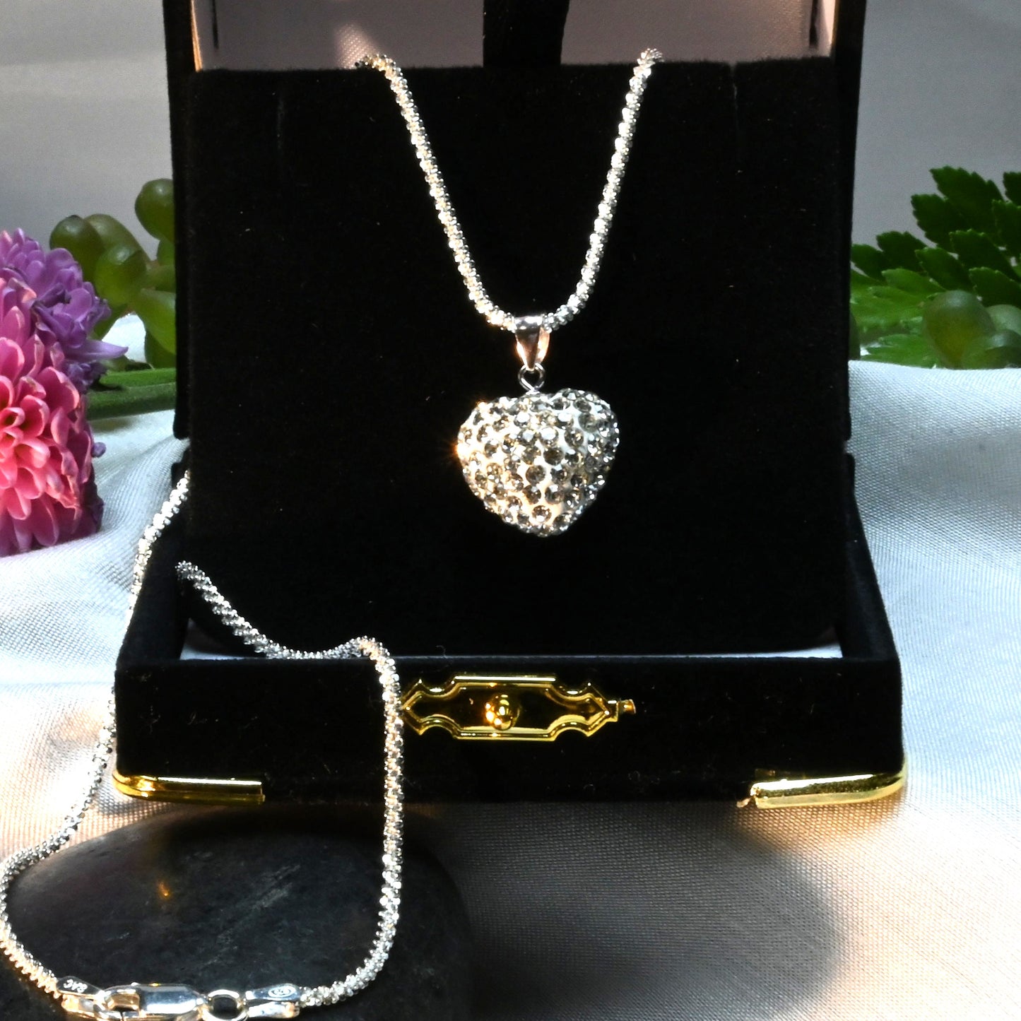 Essential Elegance · Italian Rock Necklace with 3D Heart · Sterling Silver · 16in