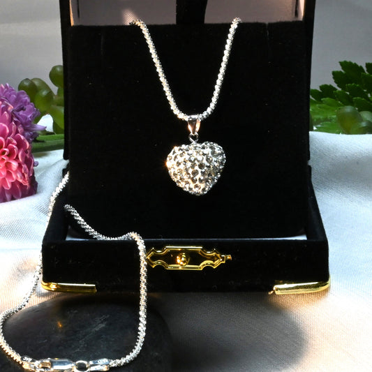 Essential Elegance · Italian Rock Necklace with 3D Heart · Sterling Silver · 16in