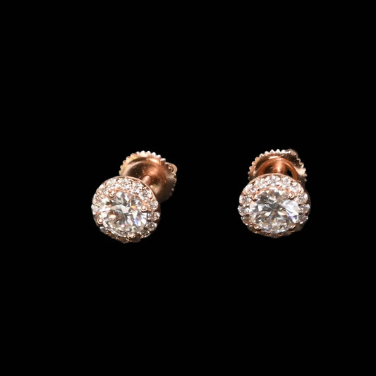Pure Brilliance · 1.1ct Moissanite Halo Earrings · Rose Gold Over Sterling Silver