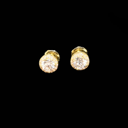 Pure Brilliance · 1.1ct Moissanite Halo Stud Earrings · 18K Gold Over Sterling Silver