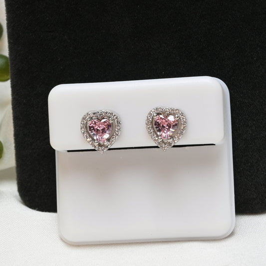 Essential Elegance · Pink Sapphire Heart Halo Stud Earrings · Sterling Silver