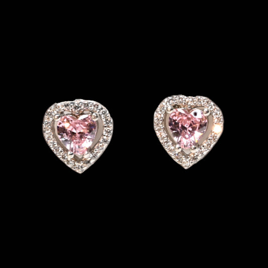 Essential Elegance · Pink Sapphire Heart Halo Stud Earrings · Sterling Silver