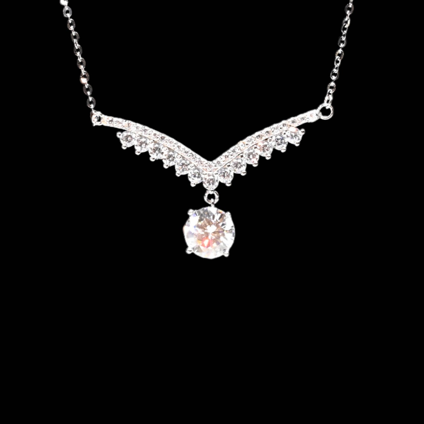 Pure Brilliance · V Swing Moissanite Pendant Necklace · Sterling Silver